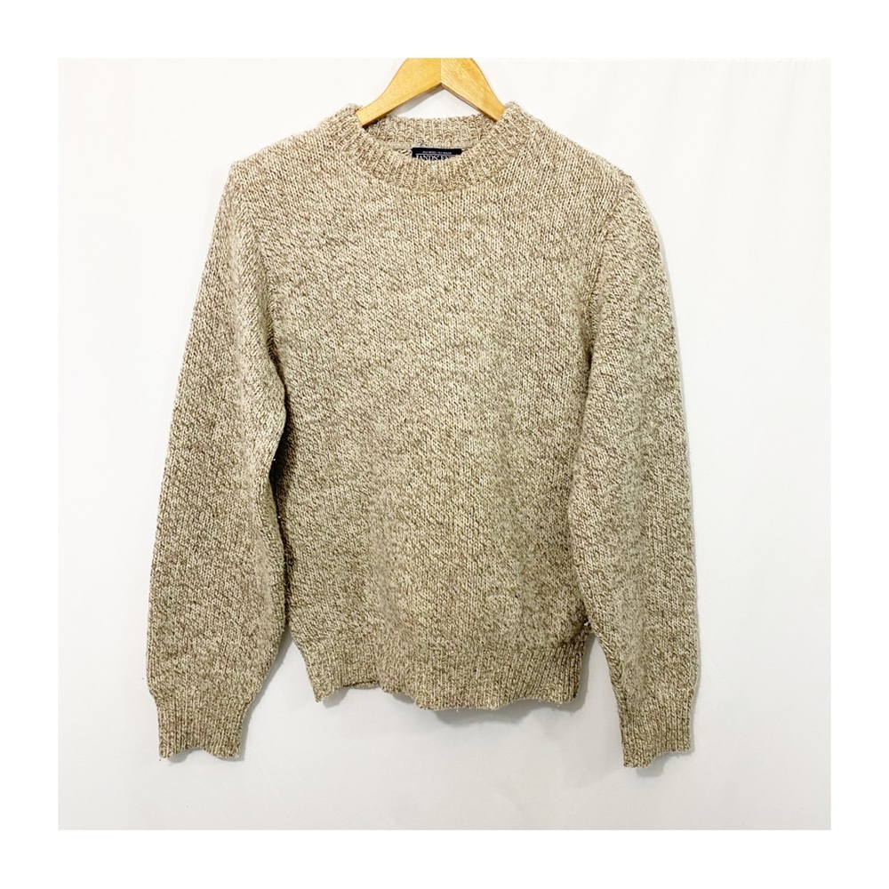 Vintage Lands End Chunky Knit Wool Pullover Sweater in Oatmeal Made in USA